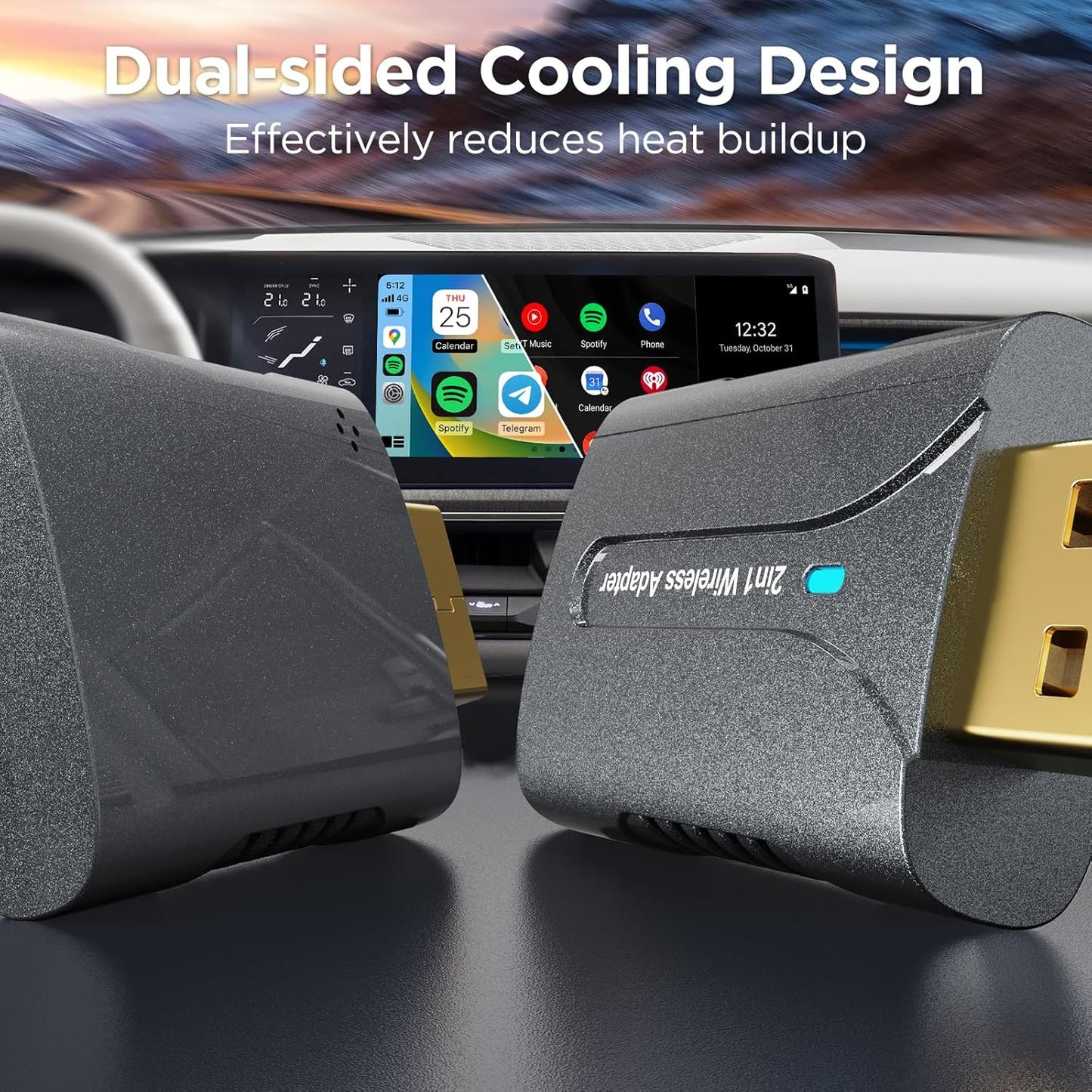 2in1 CarPlay Android Auto Wireless Adapter, Mini Car Play Cars Stick, Fast Auto Connection for OEM Wired CarPlay Car Model 2017 Above, for iPhone iOS 12 /Android 11 Above, Silver