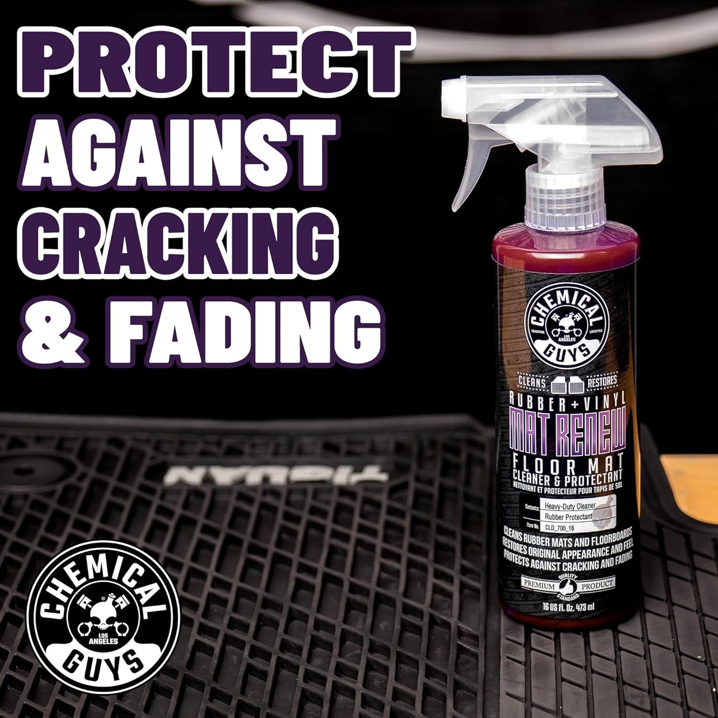 Chemical Guys HOL70016 Heavy Duty Floor Mat Cleaning Kit with Mat Renew Rubber + Vinyl Floor Mat cleaner and Protectant (16 fl oz), Drill Brush Attachment, & Workhorse Towels, 5 Item Kit