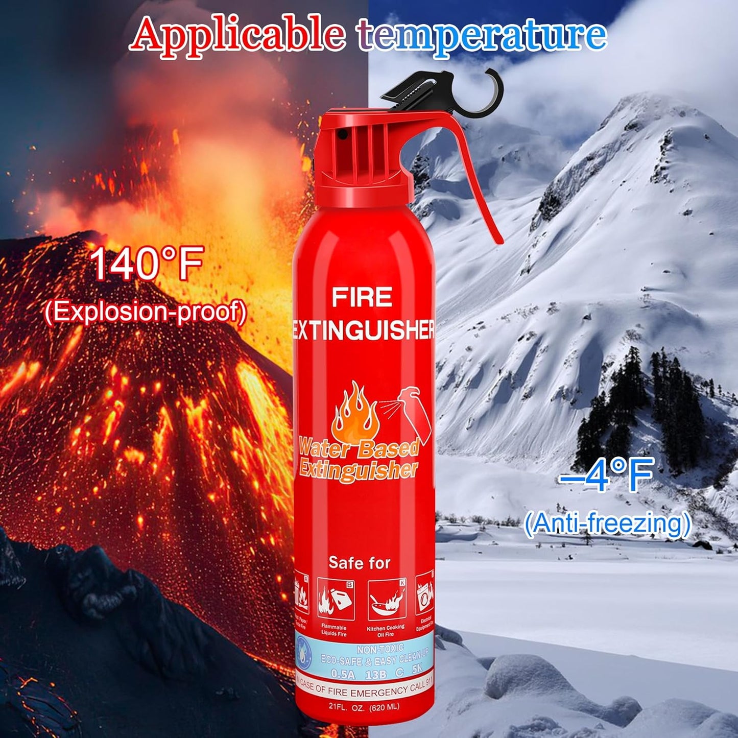 Fire Extinguisher for Home with Mount, 2 Pack Upgraded 8-in-1 Portable Fire Extinguishers For Vehicle Car Boat Marine Kitchen Emergency Supplies, Water-Based Extinguisher For A, B, C, K Fire Types