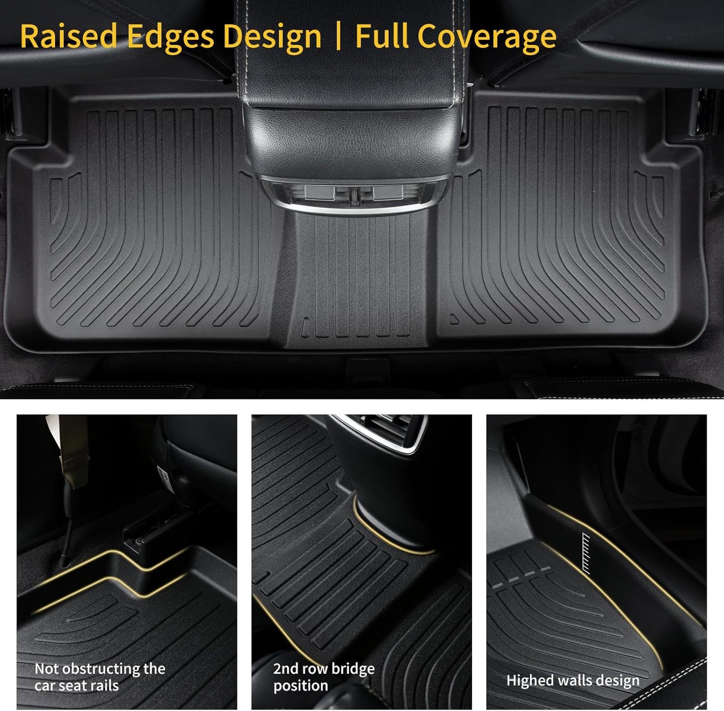GINOWY- Floor Mats & Cargo Liner for Chevy Tahoe 2015-2020 & GMC Yukon (Only Bucket Seat), TPE All Weather Tahoe Car Floor Mats, Non-Slip Backrest Mat Waterproof Floor Liners Accessories Black