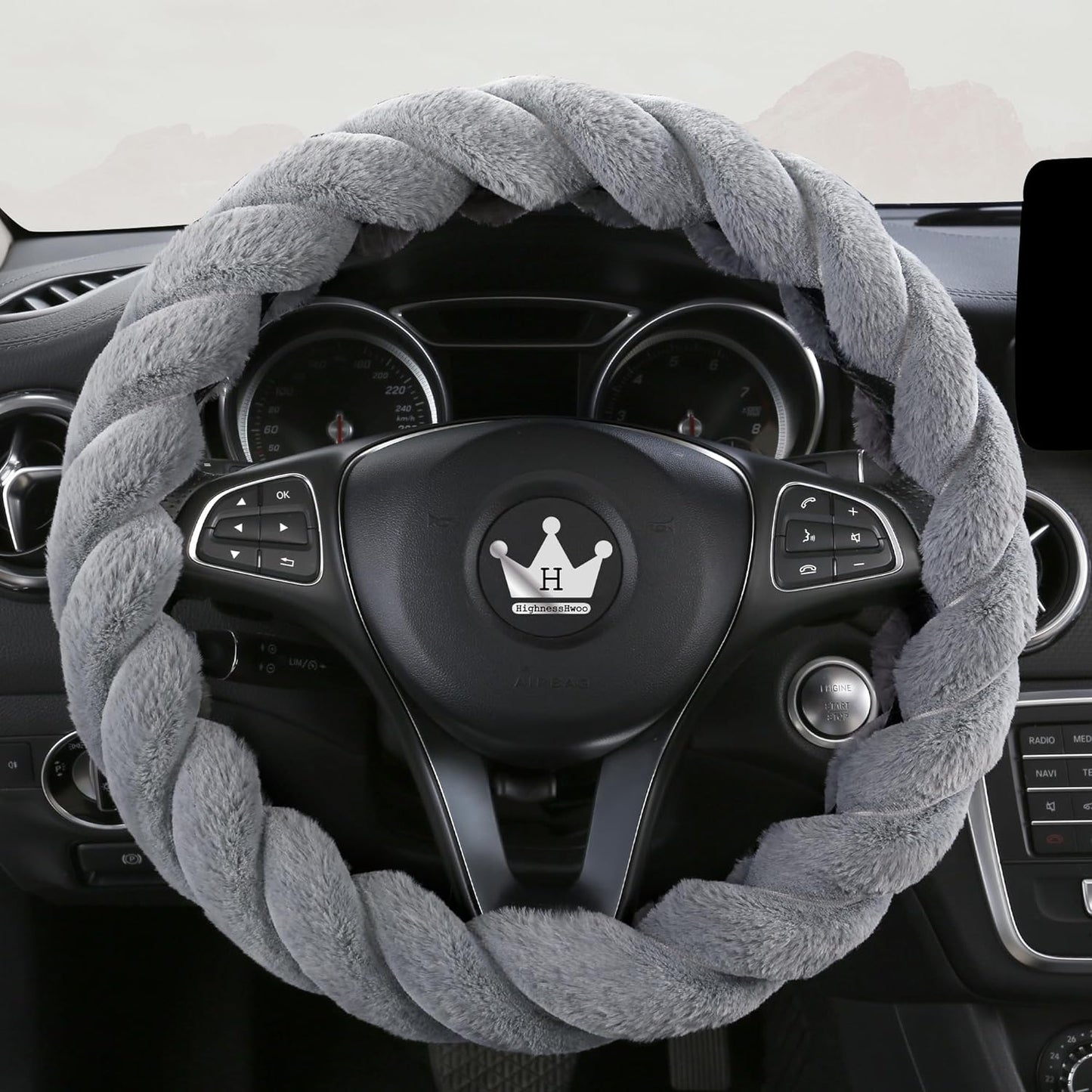 Luxury Fluffy Winter Car Steering Wheel Cover for Women Soft Warm Cute Auto Accessories for Jeep, Truck, Van, F150, Universal, Fuzzy, Anti Slip, Gray, Large Size, 15.2-16in