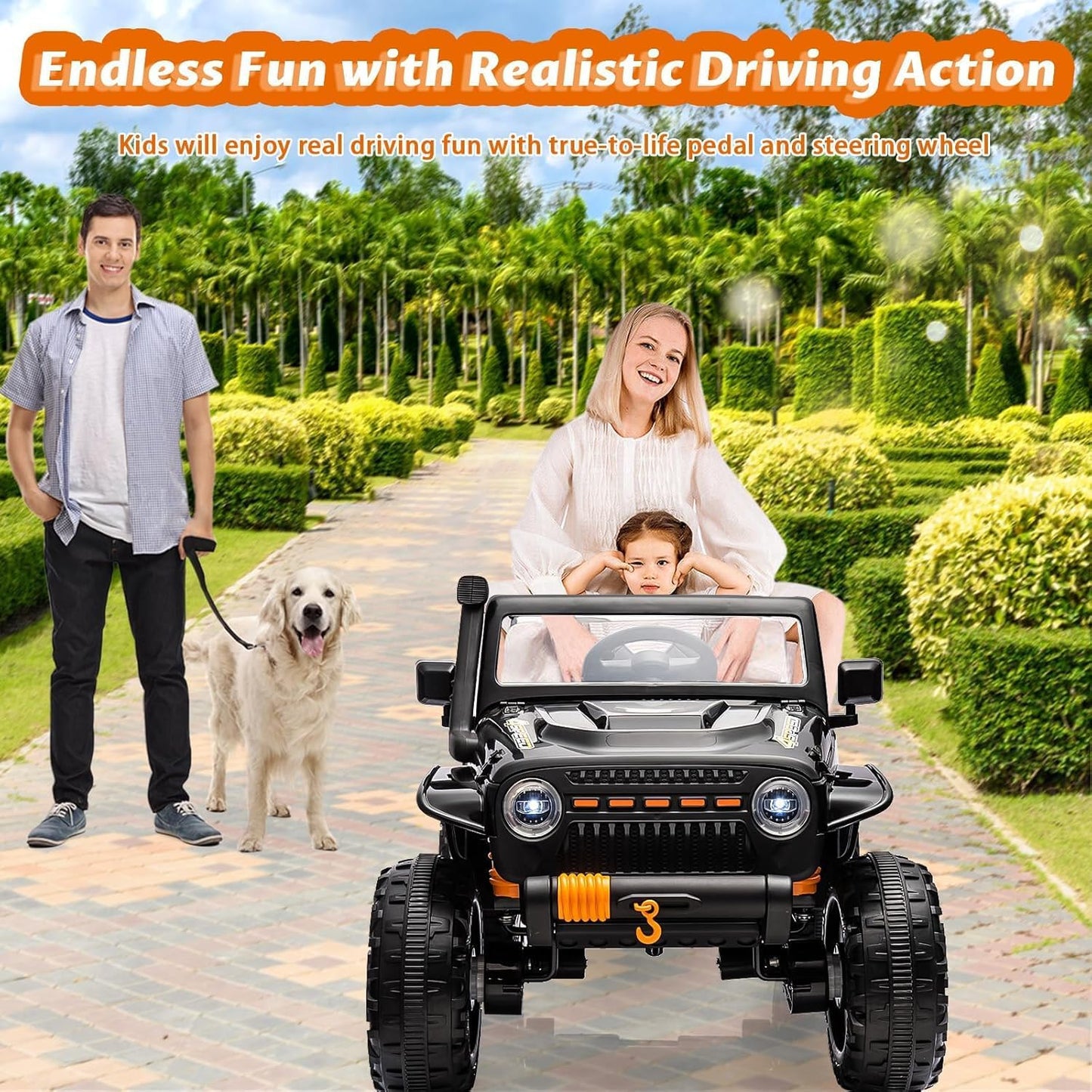 Hetoy 24V 2 Seater Ride On Car for Kids, Electric Truck with Remote Control, Ride on Truck w/ 4-Wheeler Suspension, 4x55W Powerful Engine, 4WD Battery Powered, LED Lights, Soft Braking