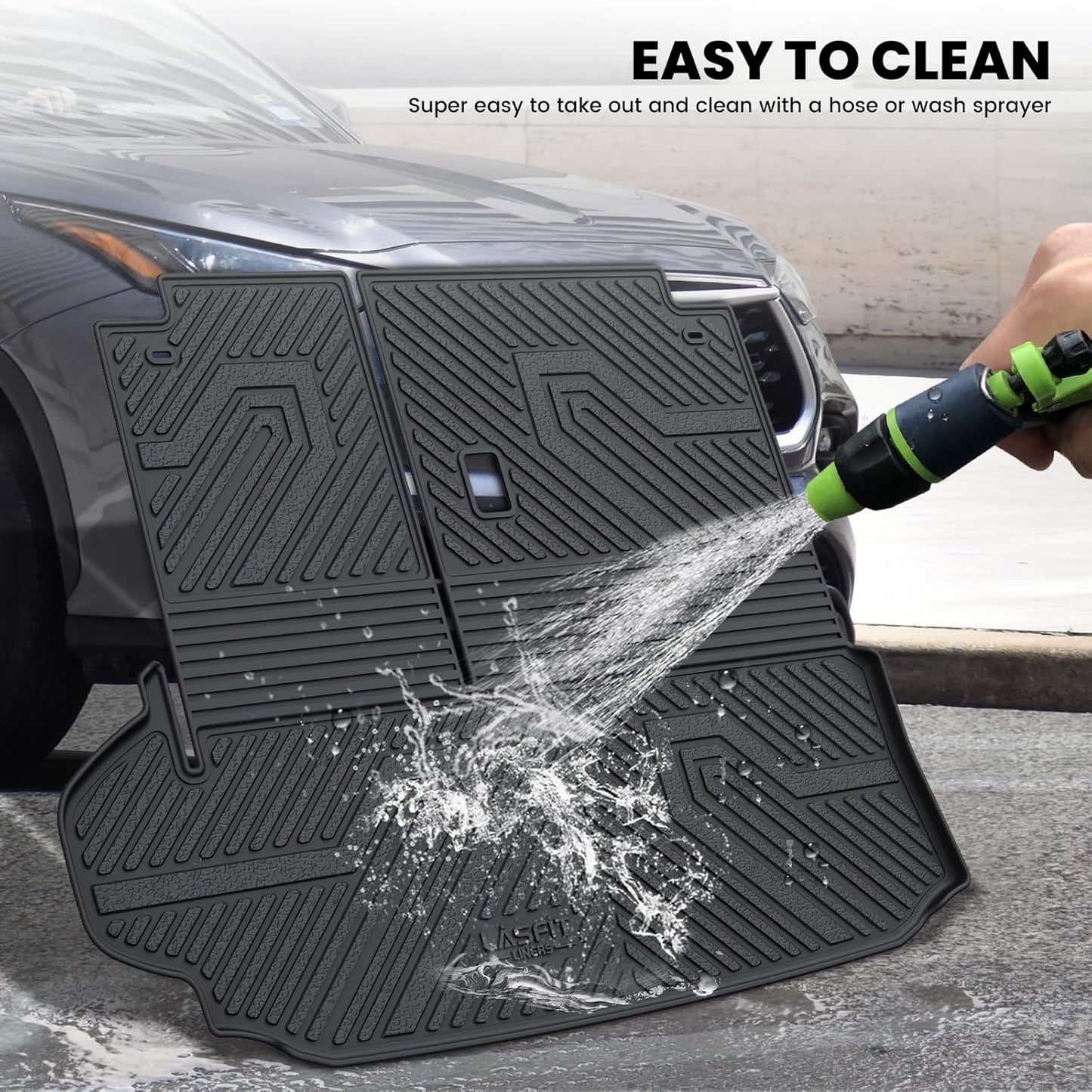 LASFIT Trunk Mat & Backrest Mat for Toyota Highlander 2020-2025 7&8 Seats(Not Fit with Subwoofer), All Weather TPE Custom Fit Cargo Liner for Highlander Accessories Rear Cargo Mat with Backrest Mat