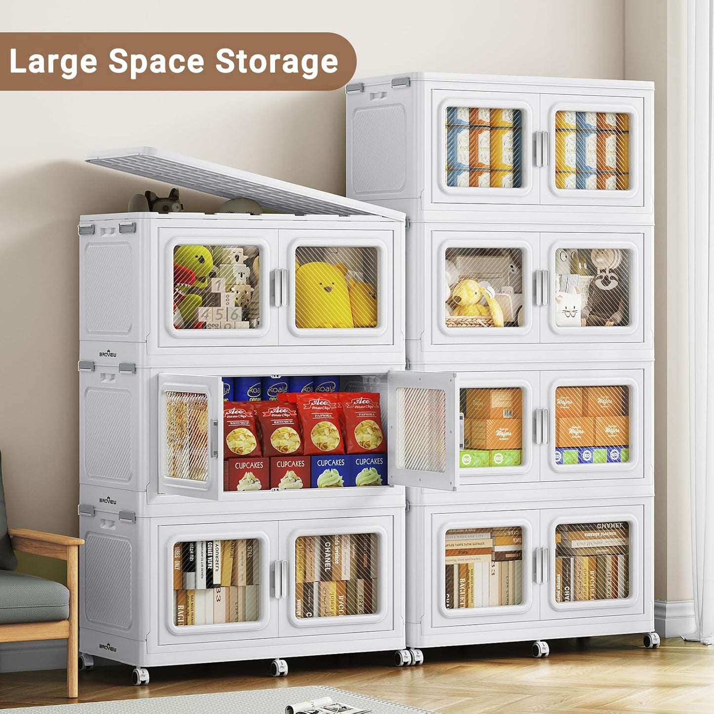 880 Qt Stackable Storage Bin with Lid, 220Gal Extra Large Collapsible Storage Boxes, Folding Plastic Drawer, Heavy-Duty Store Cabinet, Closet Organizer for Home Kitchen, 4 Pack White