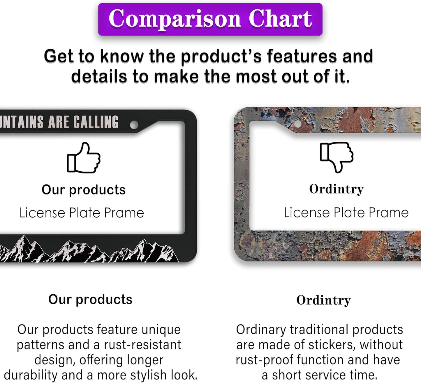 License Plate Frames Black and White License Plate Frame Holder Mountains are Calling for Overlanding Aluminum Metal Car Accessory 2 Pack with Screw Covers Set