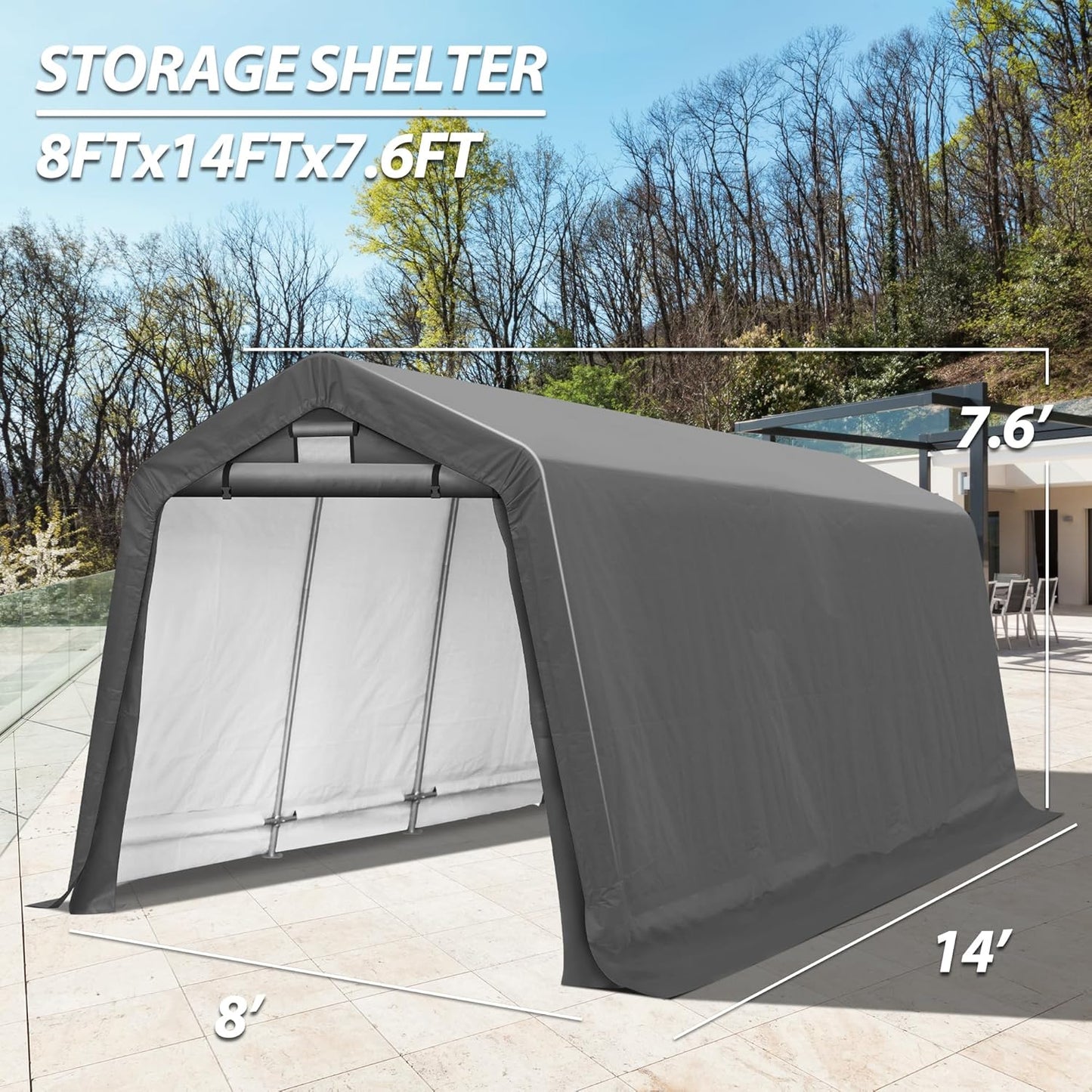 8' x 14' Outdoor Storage Shelter Shed, Portable Storage Shed Heavy Duty Portable Garage with Roll-up Zipper Door for Generator, Vehicles,Motorcycle