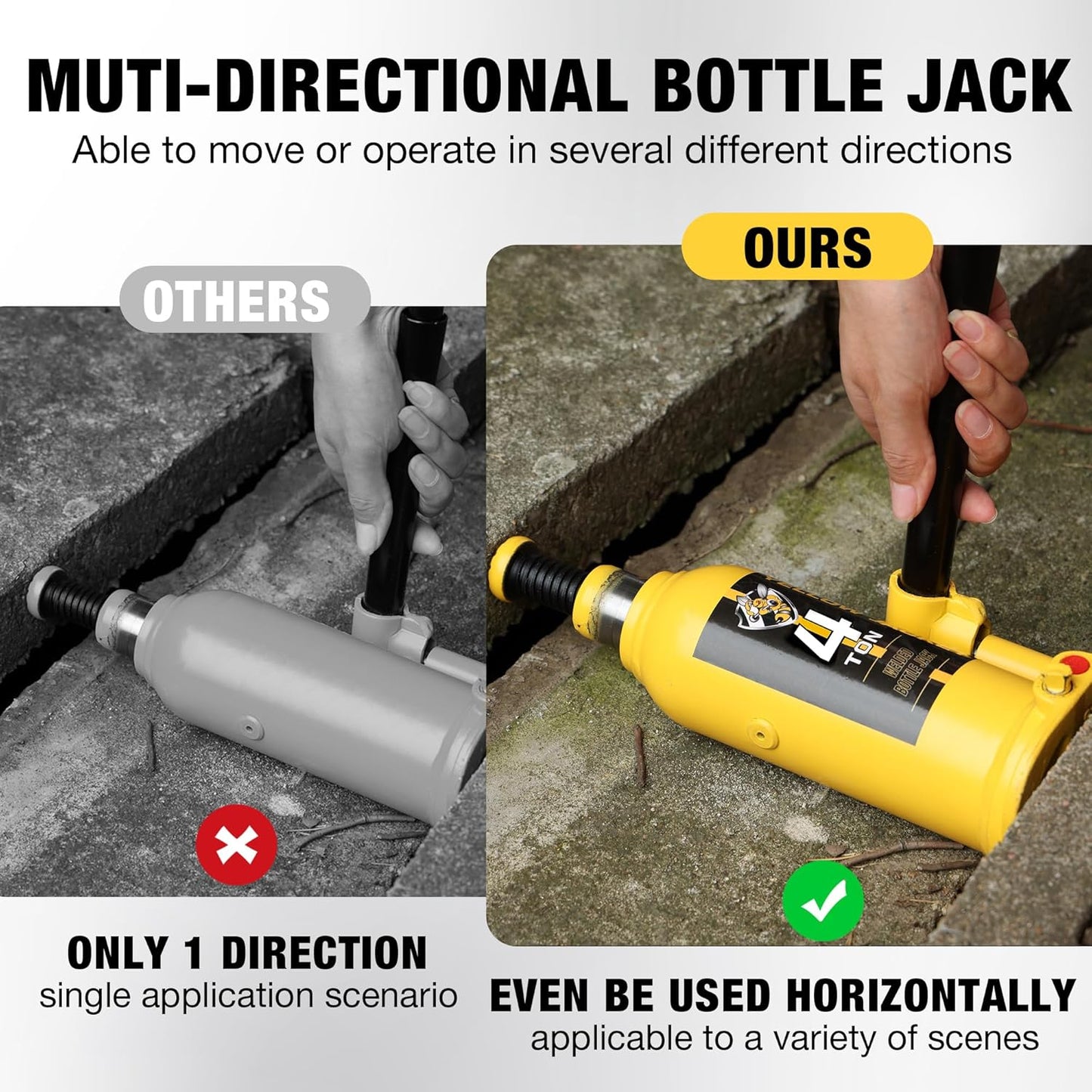 YELLOW JACKET 4 Ton Muti-Directional Welded Bottle Jack(8,000lb) with Carrying Case for Car, SUV, Auto Repair