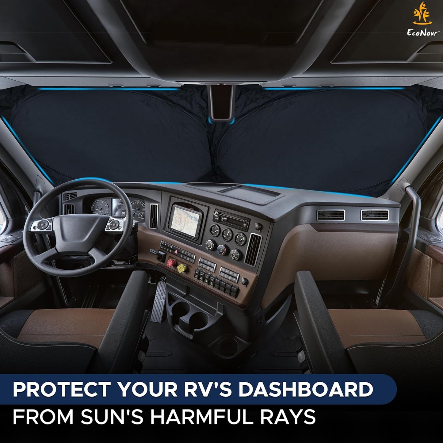 EcoNour RV Windshield Sunshade | Reflective RV Windshield Cover for UV Rays & Heat Protection, Keeps Your RV Motorhome Cool | Shades for RV Fits RVs, Trucks, Motorhomes, Buses | XXXXX-Large 102"x51"