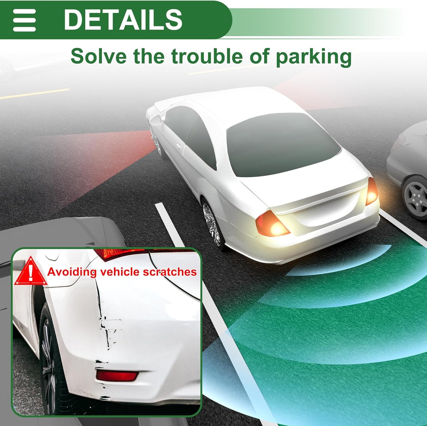 Motoforti Universal Car Auto Vehicle Reverse Backup Radar System Reverse Parking Sensors Alarm Buzzer Reminder Distance Detection Gray 4Parking Sensors