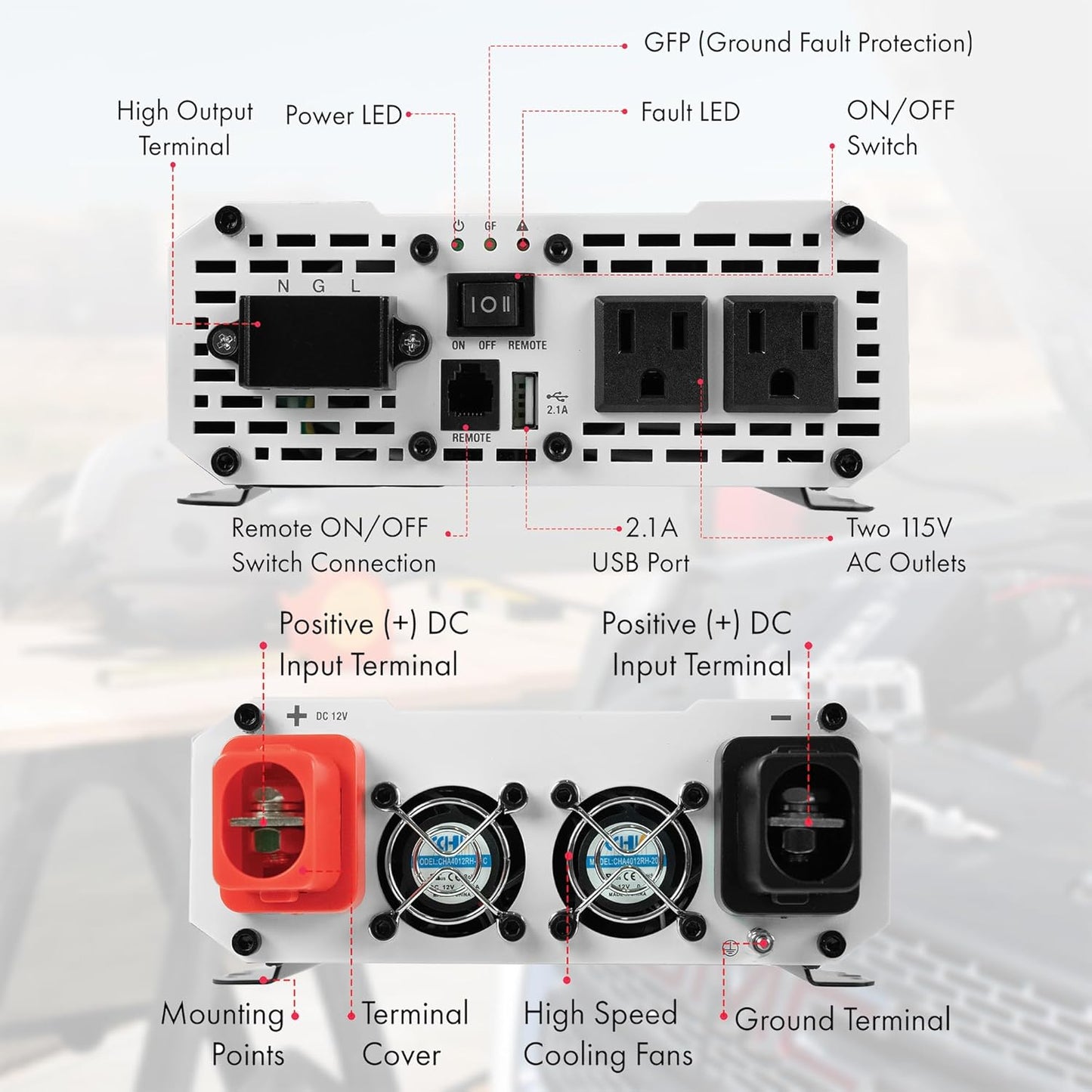 Wagan EL3804 Pure Line Inverter 1000 Watt DC 12V to 110V AC Car Pure Sine Wave Power Inverter for Home RV Camping Van Life Off Grid ETL Certified