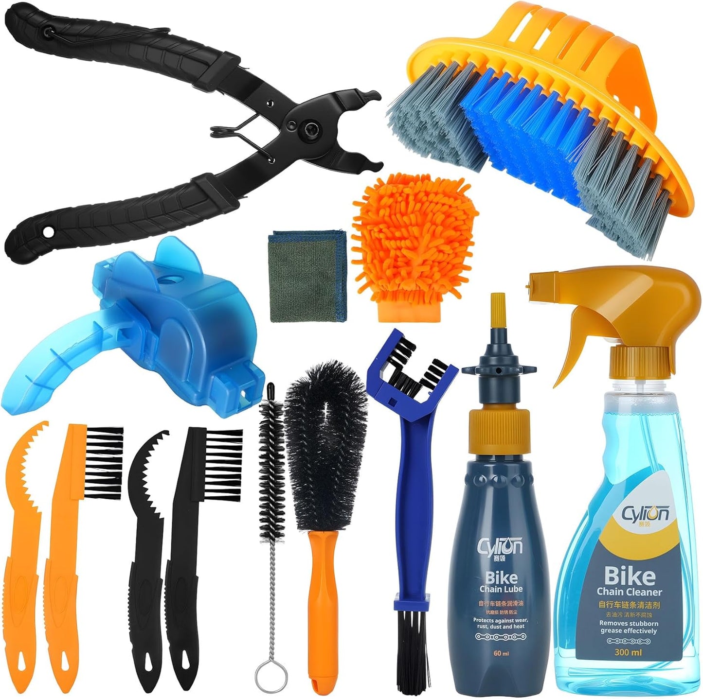 Bike Cleaning Kit Including Bicycle Chain Scrubber, Bike Link Pliers, Bicycle Chain Cleaning Agent, Chain Lube, Cleaner Brush Tool