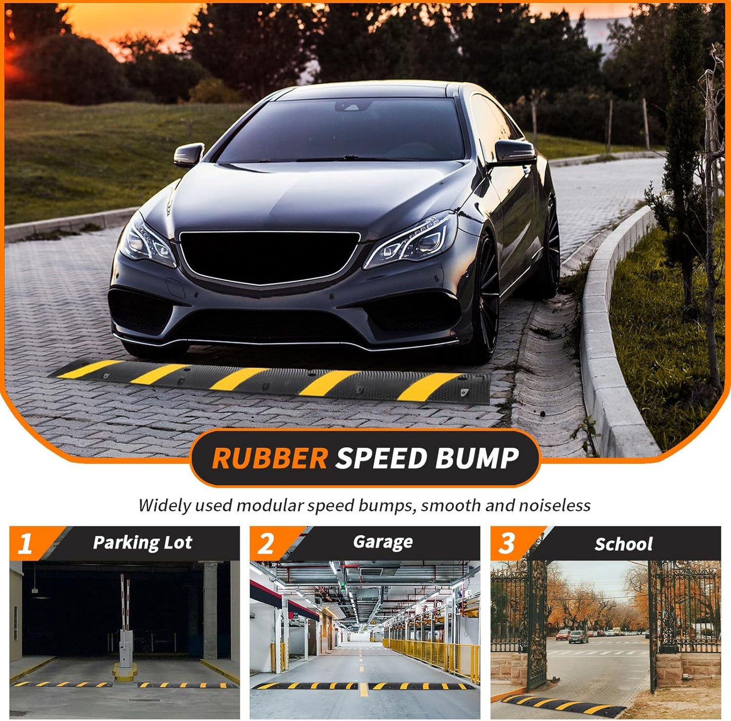 3.3 Ft Rubber Speed Bump, 2 Pack 2 Channel Modular Heavy Duty Speed Bumps Humps 25000 lbs Load Capacity, Cable Protector Ramp for Asphalt Concrete Gravel Driveway Road