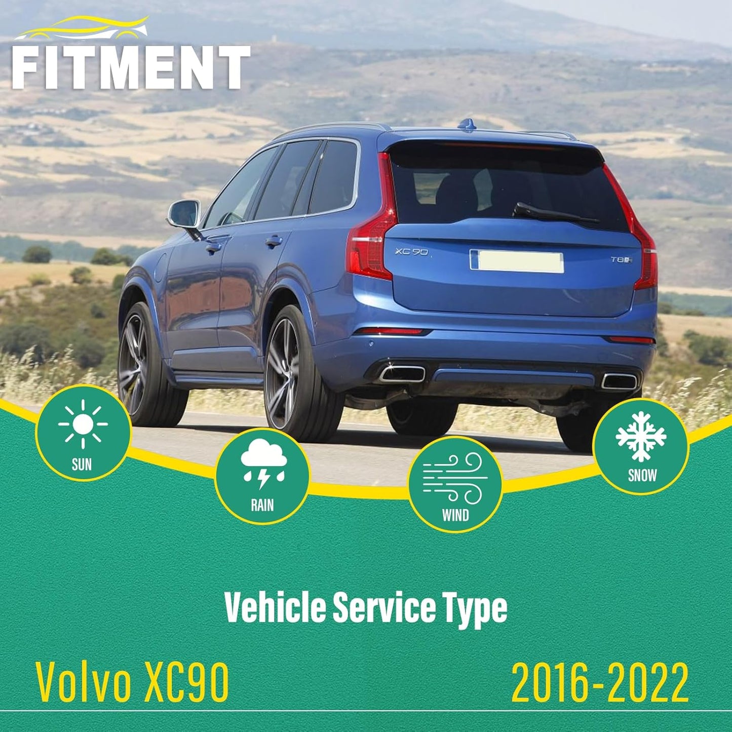 24" 20" 15" Windshield Wiper Blades Replacement for Volvo XC90 2016 2017 2018 2019 2020 2021 2022 Premium All Weather Front Rear Wipers Set - OEM Quality (Pack of 3)