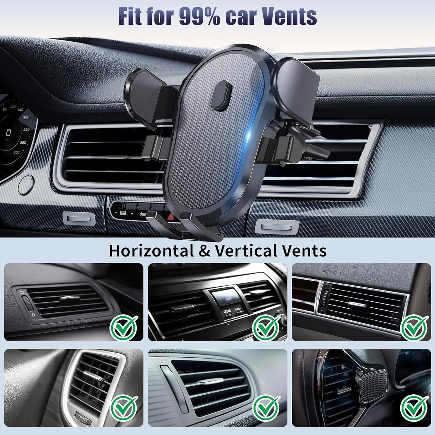 Car Vent Phone Mount, Universal Cell Phone Holder for Car [Upgraded Vent Clip Never Fall Off] Hands Free Air Vent Phone Holders for Your Car,Phone Stand for iPhone and Other Smartphones