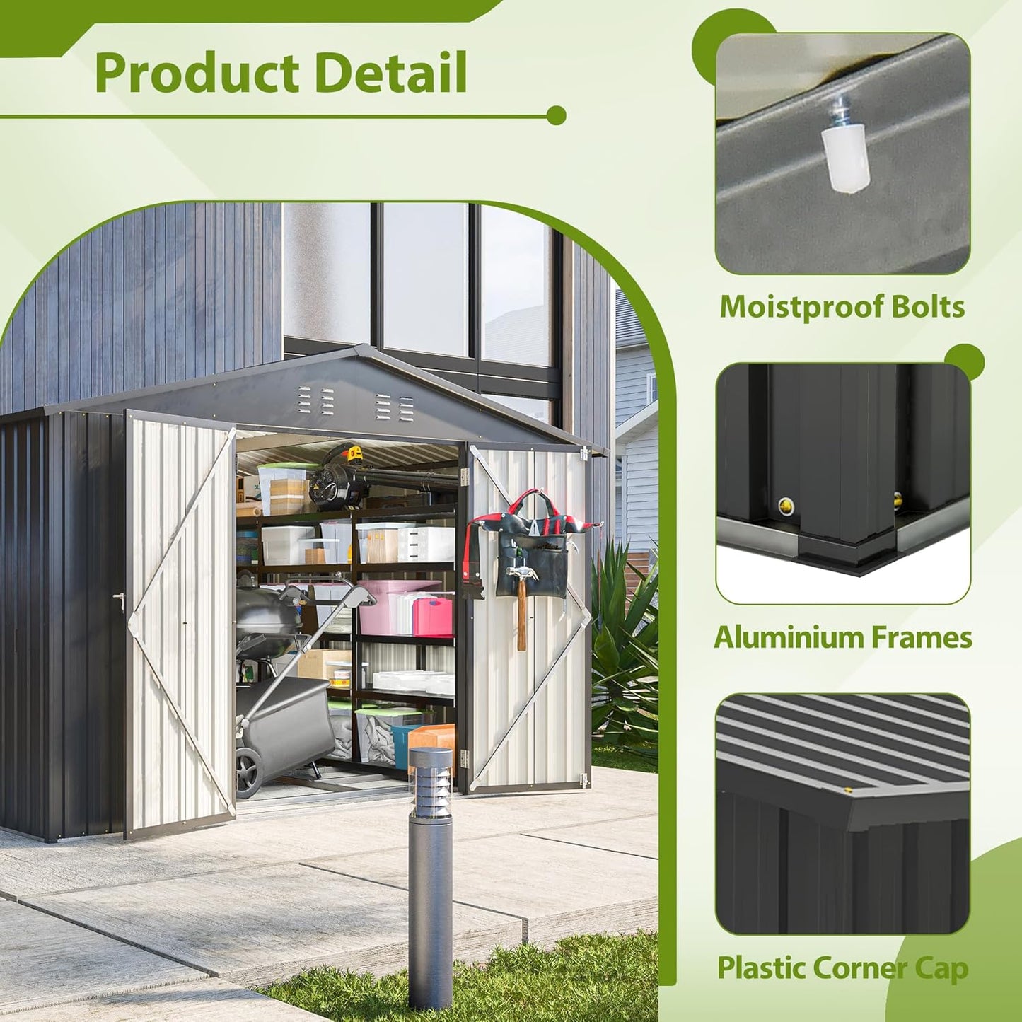 10X8 FT Outdoor Tool Storage Shed with Metal Foundation & Lockable Doors, All Weather Metal Sheds for Garden, Patio, Backyard, Lawn