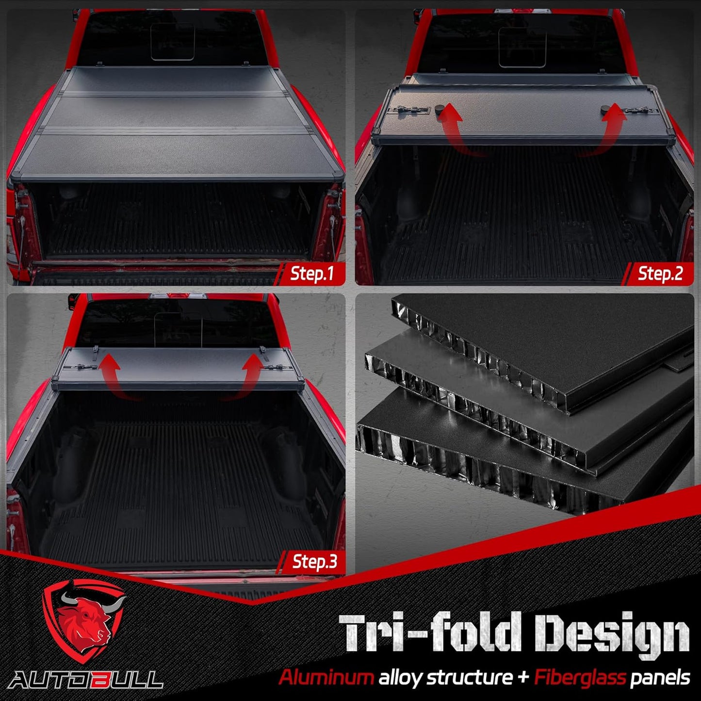 Hard Top Tri Fold tonneau Cover Compatible with 2007-2021 Toyota Tundra(Excl. Trail Edition) 5.5ft Bed (66.7"), Alloy Steel and Fiberglass Made