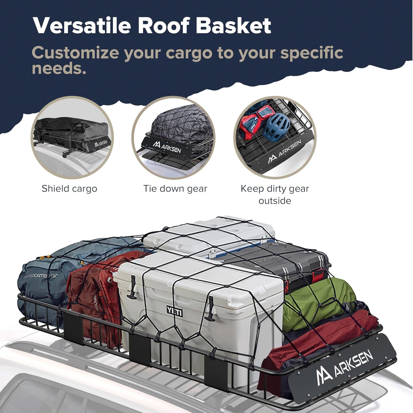 ARKSEN 84 x 39 x 6 Inch Universal 150LB Heavy Duty Roof Rack Cargo with Extension Car Top Luggage Holder Carrier Basket for SUV, Truck, & Car Steel Construction
