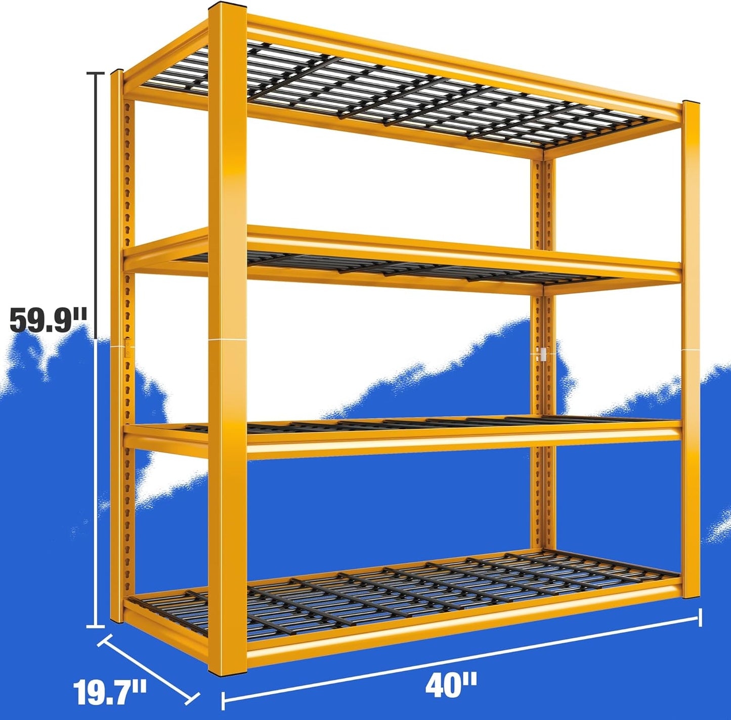REIBII 40" W Garage Shelving Heavy Duty Metal Shelving 2200LBS Storage Shelves 4 Tier Garage Shelves Adjustable Metal Shelf for Warehouse Basement Pantry Kitchen 40" W x 19.7" D x 59.9" H, Orange