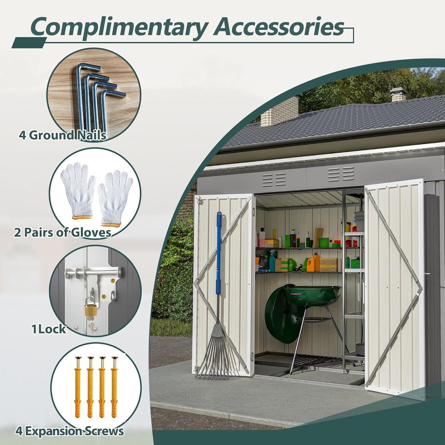 4'x8' Metal Shed Outdoor Storage Shed,Metal Steel Utility Tool Shed Storage House with Double Lockable Doors and Air Vent for Backyard Garden Patio Lawn Gray