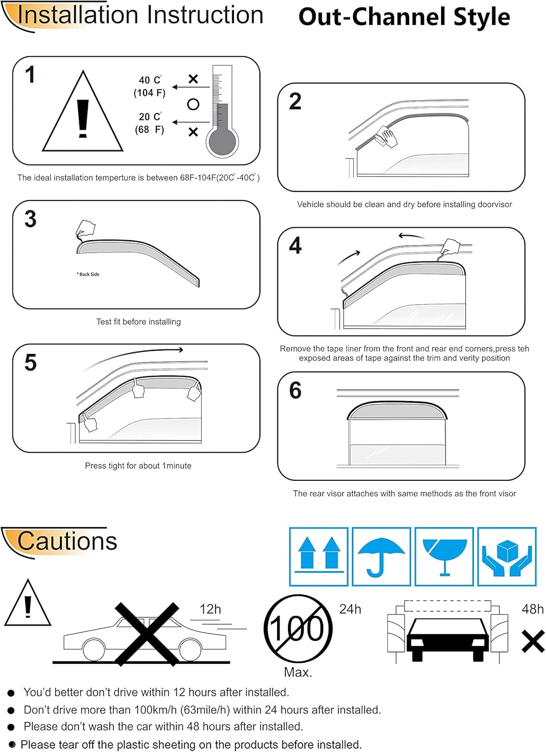 94229 Side Window Wind Deflector fit for 2002-2006 Mitsubishi Lancer, 4pcs Out-Channel Tape-On Nice Rain Guards Set, Dark Smoke Nice Window Visor