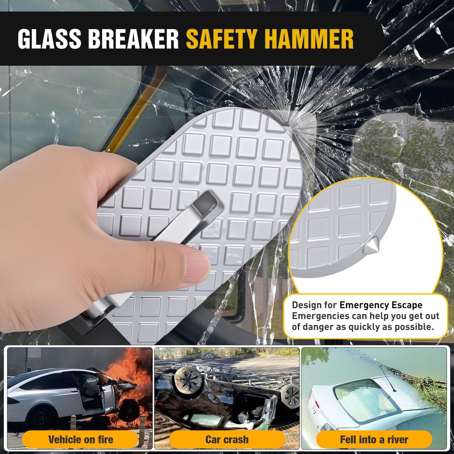 Nilight Car Door Step for Roof Access Universal Car Step Hook for Roof SUV Trucks Folding Aluminum Alloy Vehicle Door Latch Step Pedal with Glass Breaker Safety Hammer, Max Load 400lbs, 2 Pack Gray