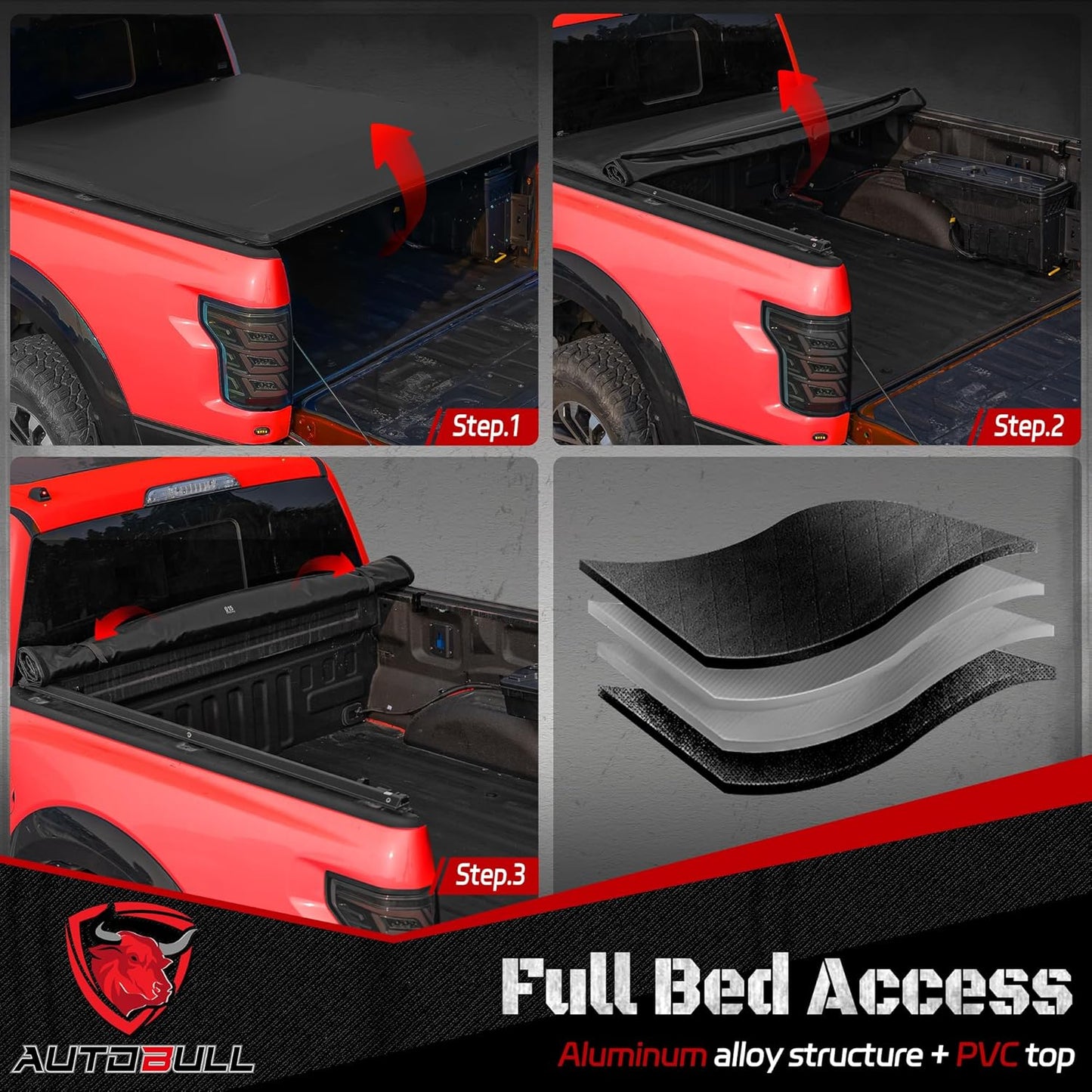 Soft Roll-up tonneau Cover Compatible with 2022-2025 Toyota Tundra 5.5ft Bed, PVC Top Alloy Steel Structure