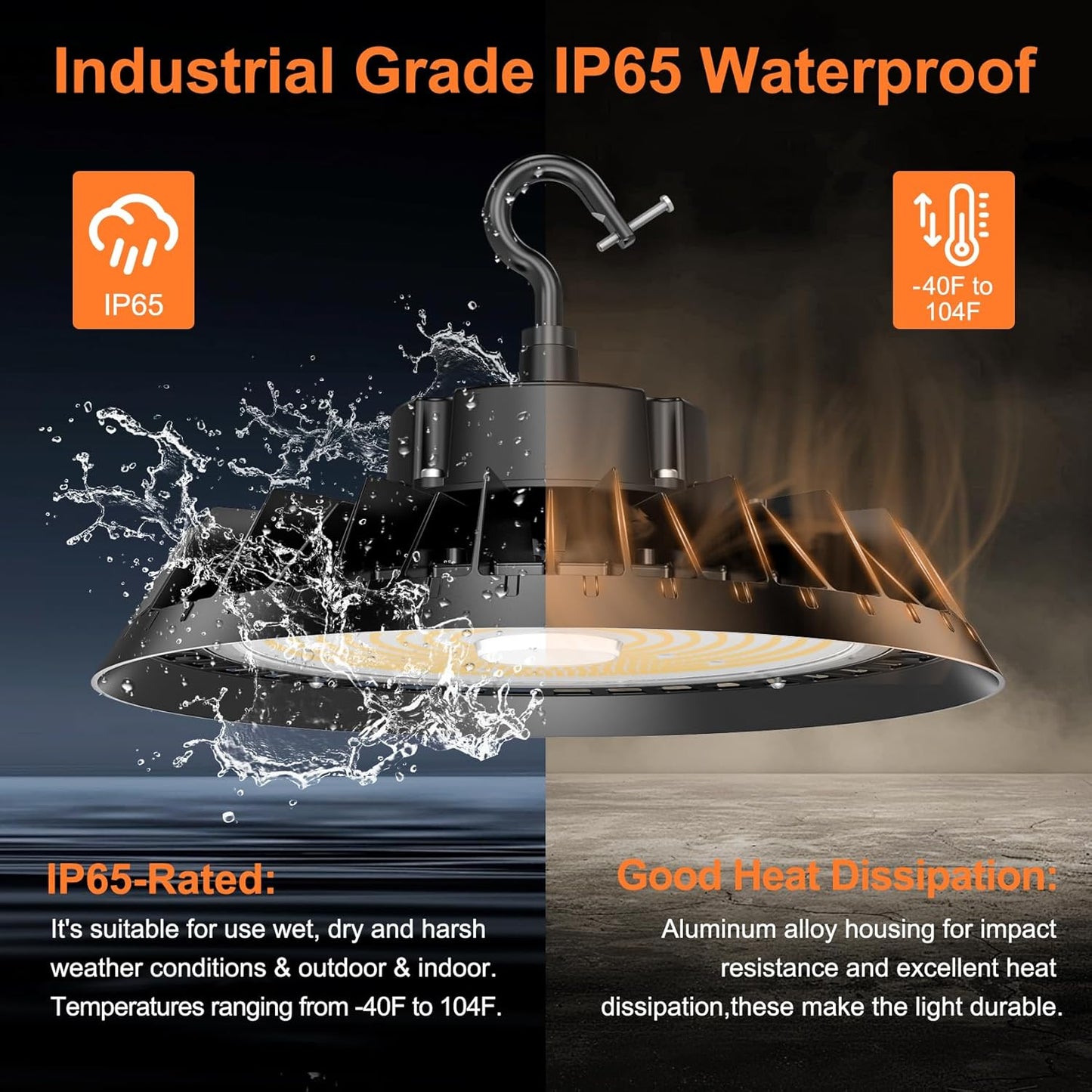 6Pack LED High Bay Lights, Super Bright 240W UFO High Bay LED Shop Lights, 36000LM 5000K, 0-10V Dimmable, 5' Cable Plug, IP65 Waterproof, ETL Listed Plug & Play Lighting for Gym Factory Warehouse