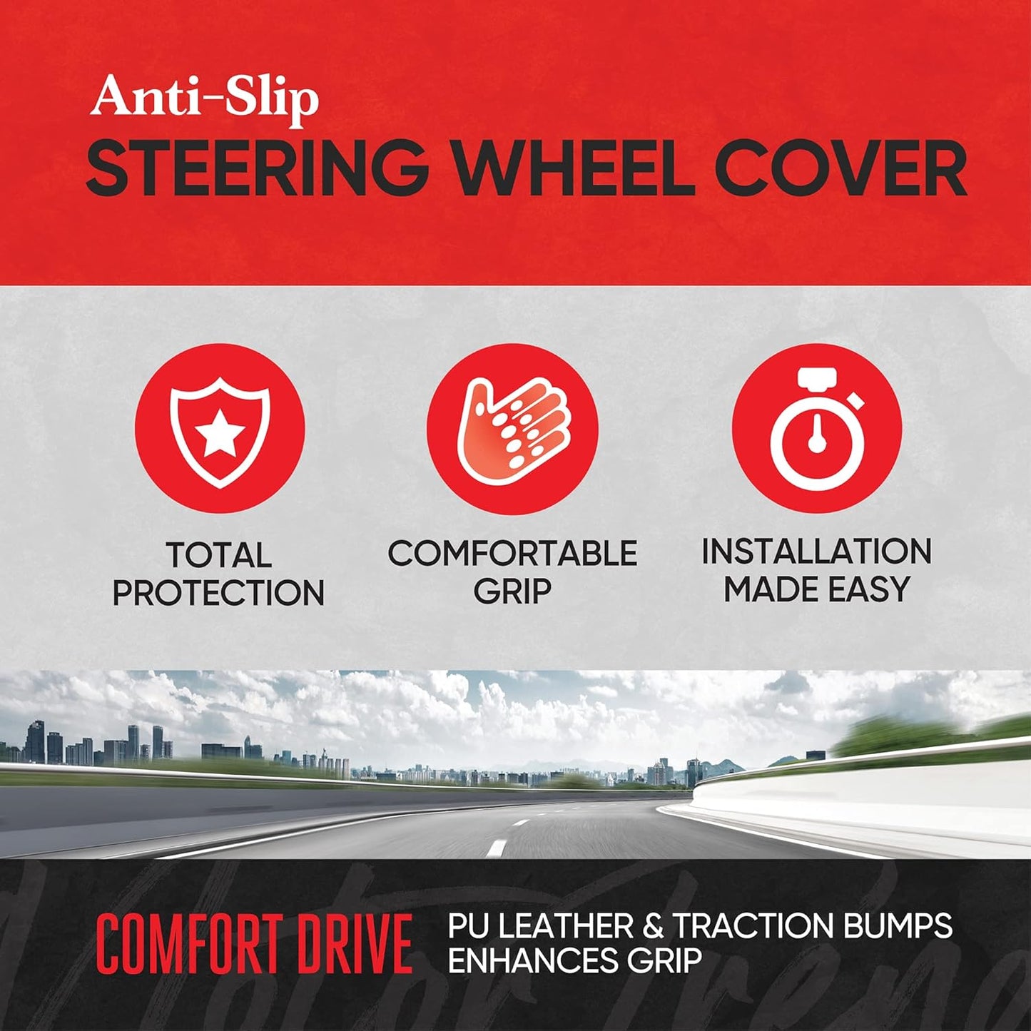 Motor Trend UltraSport Beige Carbon Fiber Steering Wheel Cover, Standard 15 inch Size, Black Faux Leather Comfort Grip, Car Steering Wheel Cover for Auto Truck Van SUV