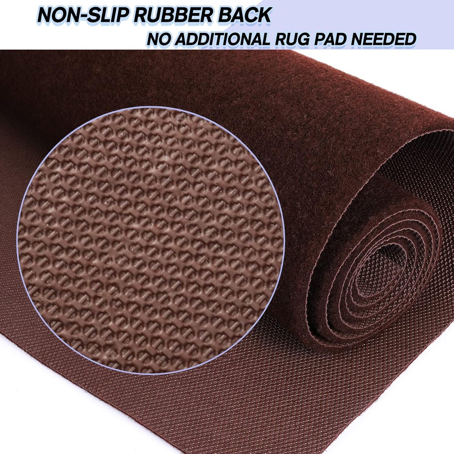 Custom Size Backed Non-Slip Area Rugs Runner, Easy Clean, Waterproof Runner Rugs for Hallway Entryway, Kitchen, Laundry, 3FT x 62FT, Brown