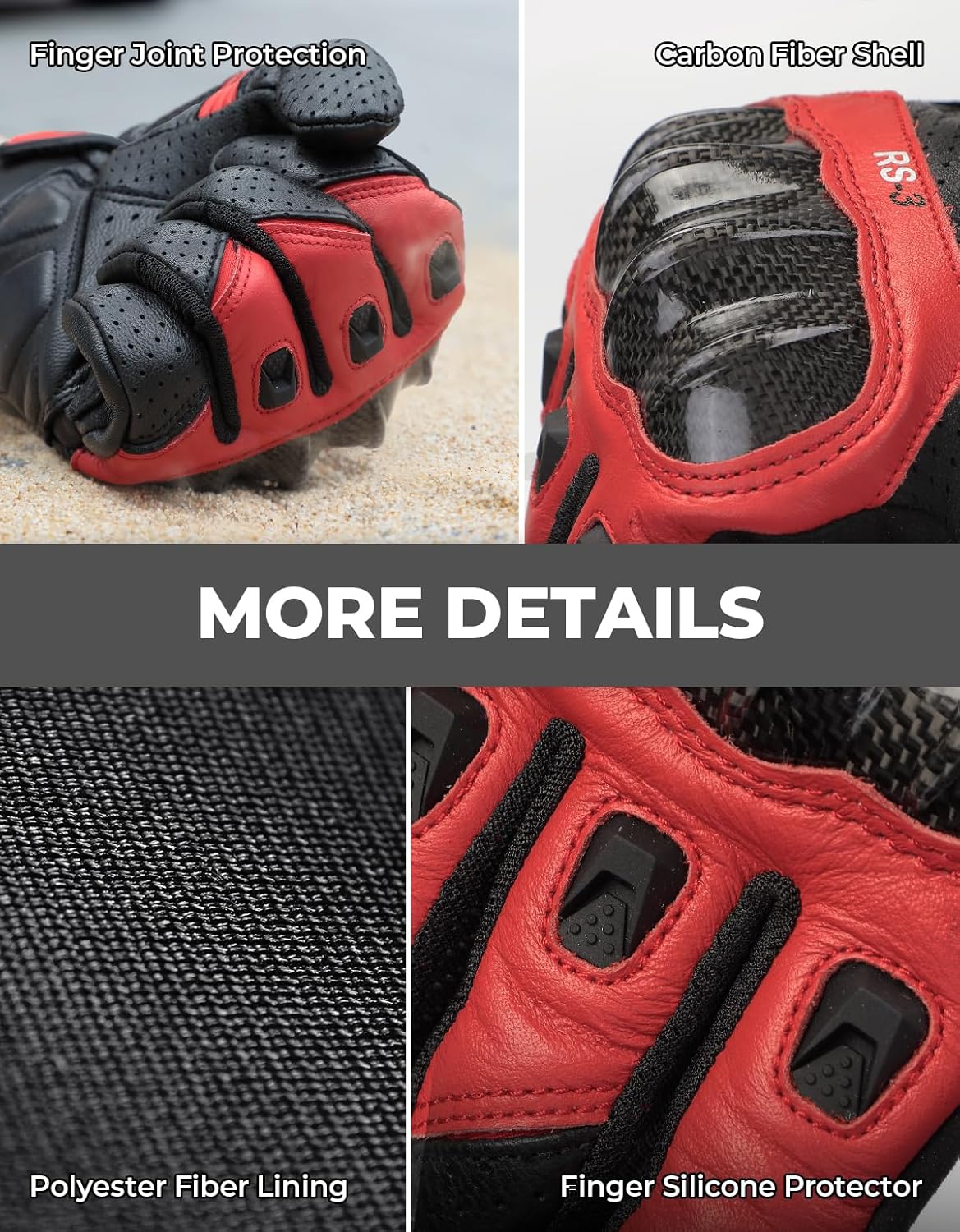 KEMIMOTO Sheepskin Leather Motorcycle Gloves for Men, Protective Motorcycle Gloves for Motocross Motorbike Dirt Bike Bicycle Racing ATV UTV