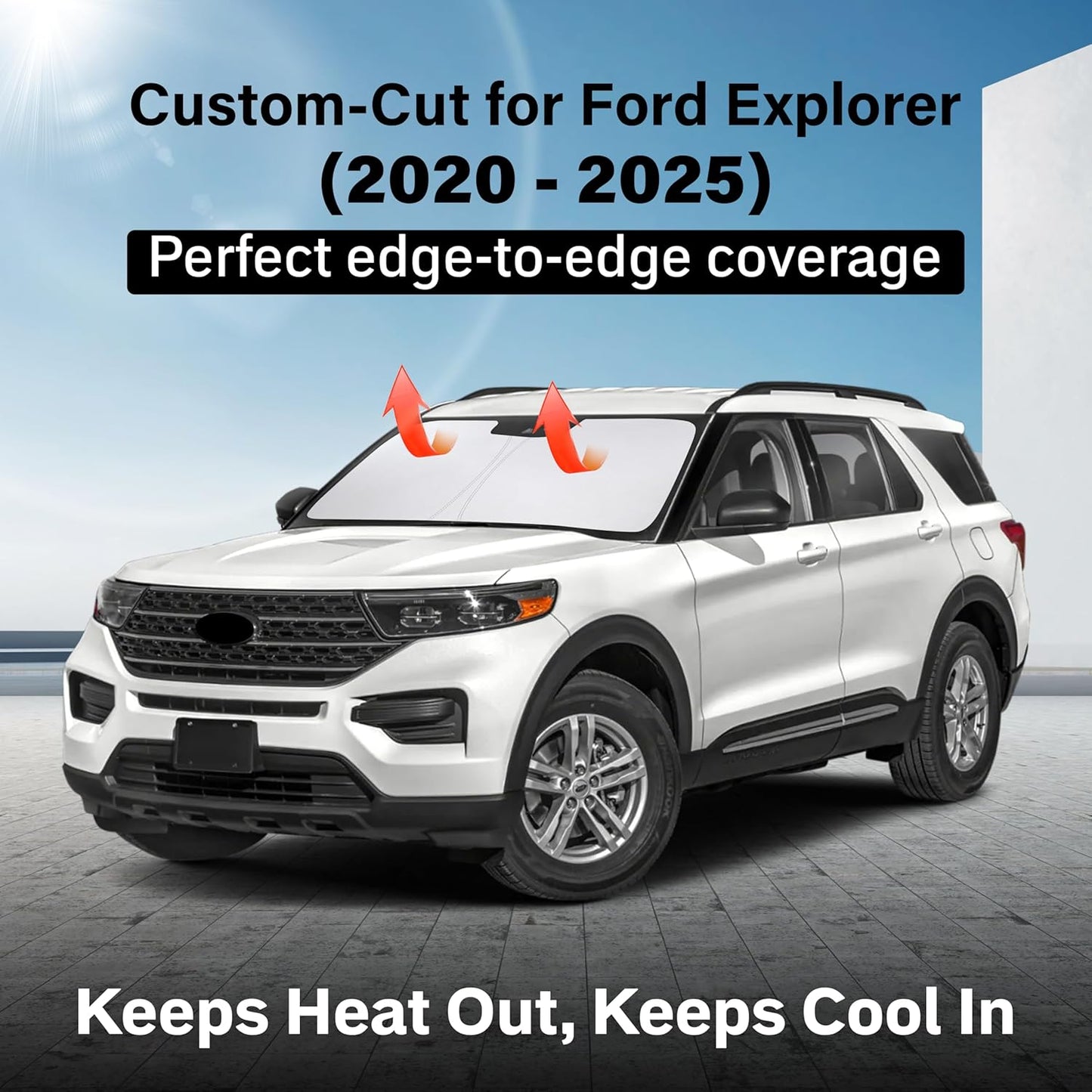 Econour Windshield Sun Shade for 2020-2025 Ford Explorer SUV Accessories, Custom Fit Car Front Sun Shade Foldable Window Shade Sun Visor Protector Blocks UV Rays