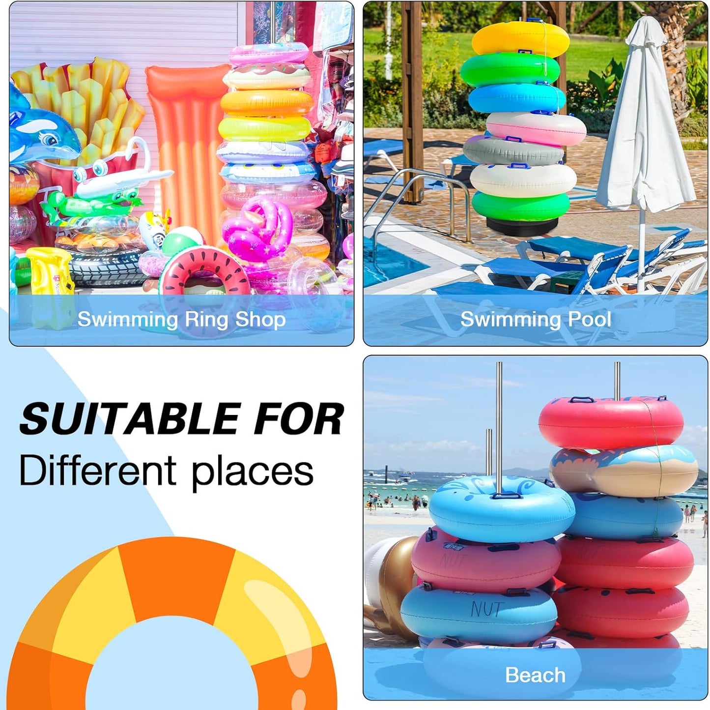 Pool Float Storage Rack 13 x 78 Inch Pool Float Holder Stainless Steel Equipment Holder Water Filling Base Portable Scalable Outdoor Rack for Swimming Outdoor Storage(Black)