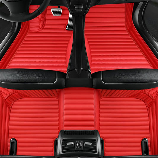 Add Personal Touch to Your Vehicle with IMEISH Customizable Logo Text Car Mats for 99% of vehiclesPads Protection Non-Slip Leather Floor Liners (Red Stripe)