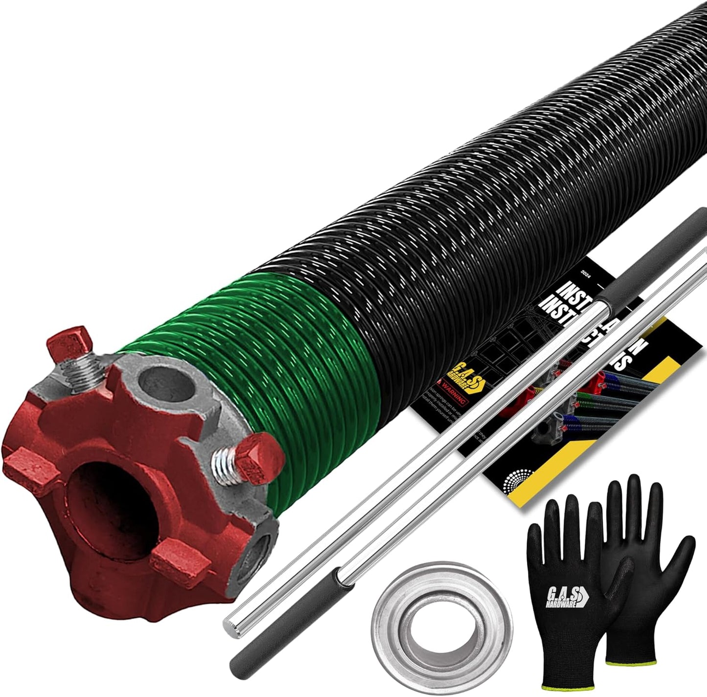 Garage Door Torsion Spring 243x1.75x36 Includes 1” Steel Bearing, Non-Slip Gloves, and Winding Bars for Left Side of Garage Door Precision E-Coating 5-Year Warranty Min. 30,000 Cycles (Red Cone)