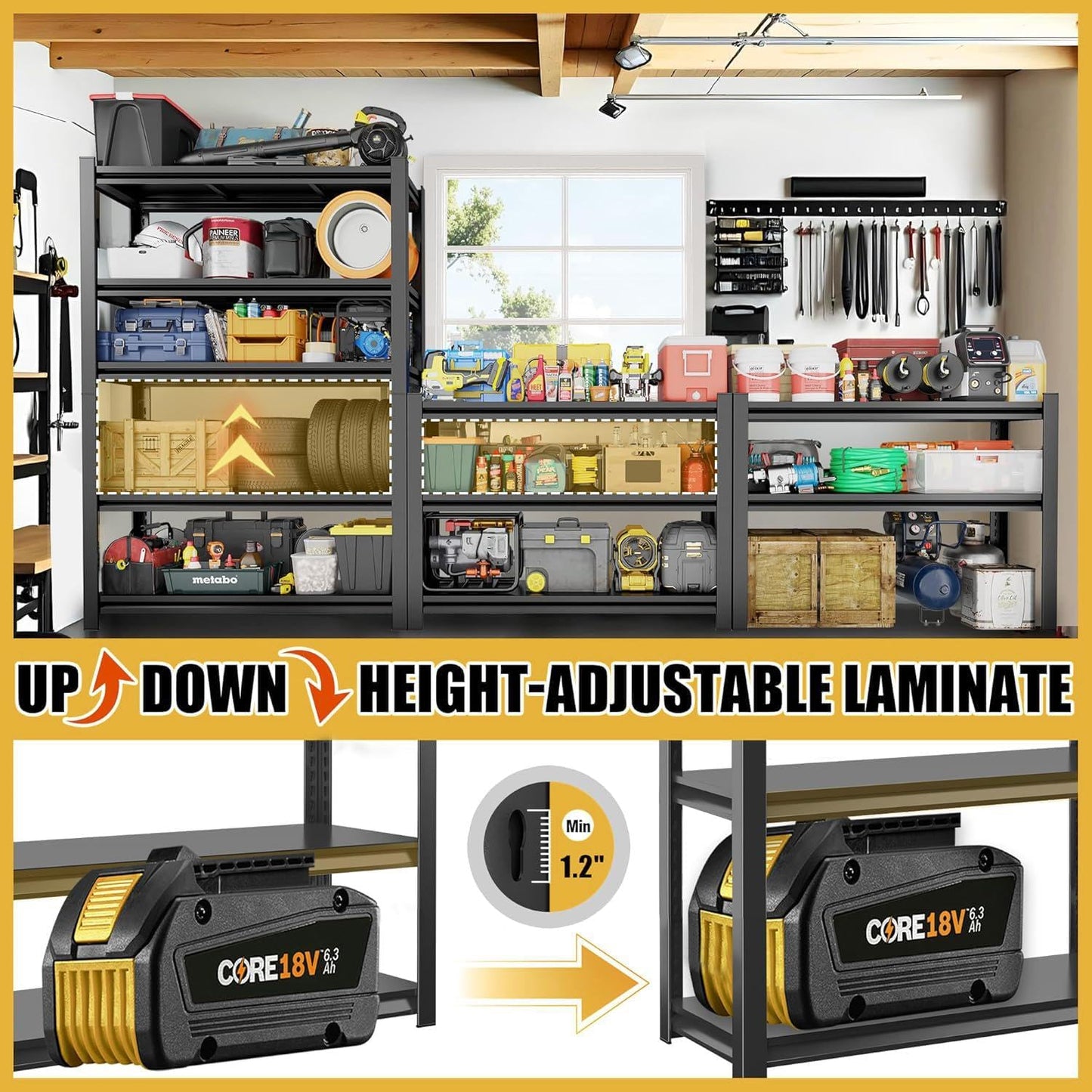 Garage Shelving 5-Tier Storage Shelves 3500LBS Heavy Duty Shelf Adjustable Metal Shelving Units for Basement, Kitchen, Commercial, Warehouse, Industrial, Black