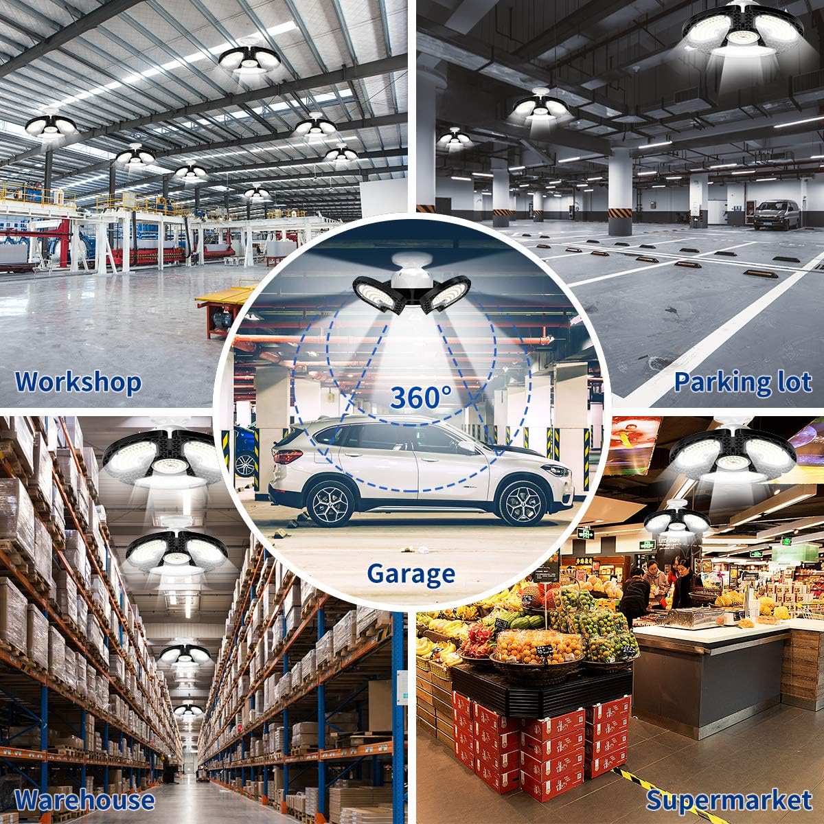 LED Garage Light 80W Deformable LED Ceiling Lights 12000 Lumens Led Shop Lights for Garage