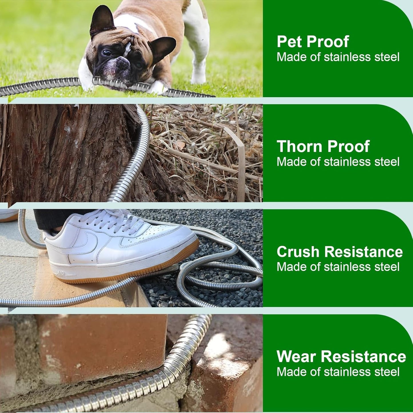 Metal Short Garden Hose 6 ft, 8 ft, 12 ft Flexible Stainless Steel Leader Hose Extension, Heavy Duty Water Hose Small Lightweight Hose Extender (6FT)