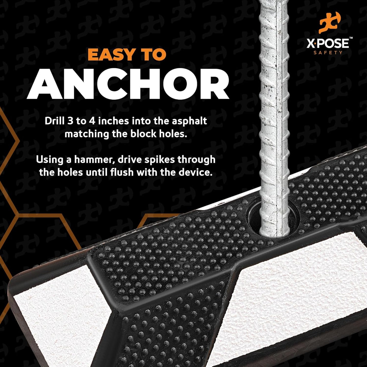 Xpose Safety 48" Heavy Duty Rubber Parking Stopper – 6 Pack Wheel Blocks for Garage, Driveway, or Ramp – Car Bumper Stop with White Reflective Strips – Removable Floor Mount