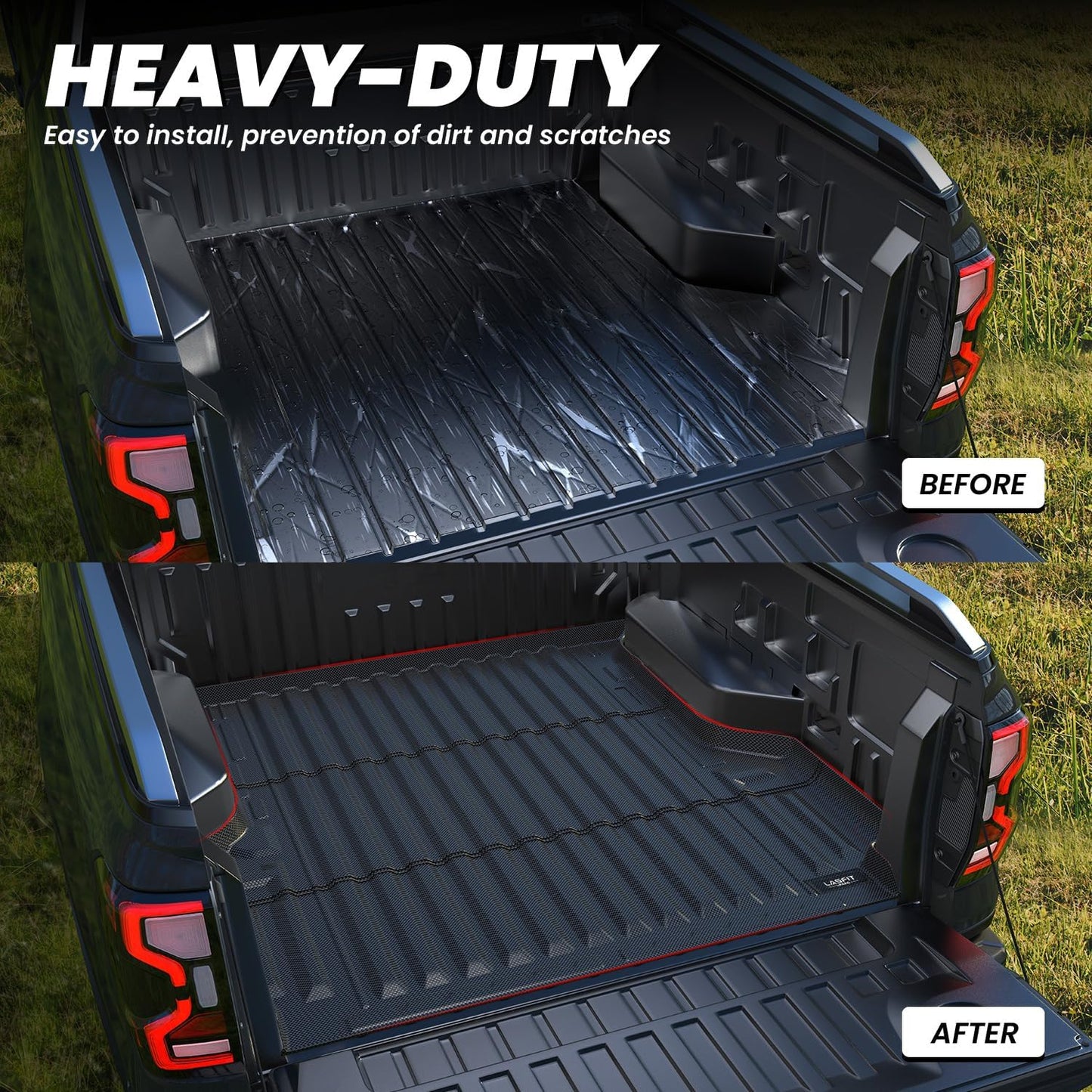 LASFIT Truck Bed Mat for Ford Ranger (5FT, 59.6" Bed) 2025 2024 All Weather Protector TPE Car Bed Floor Liner - 1PC Black