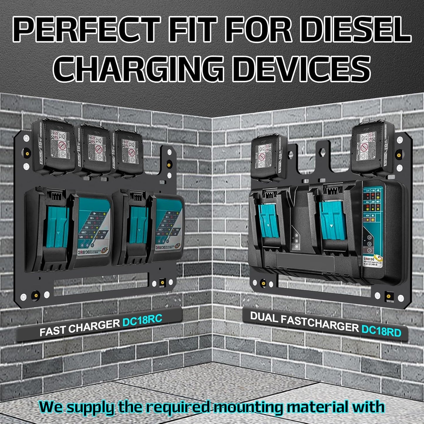 FETESNICE Metal Charger Mount for Makita Battery Holder and DC18RC DC18RD Charger,Stable for Makita Wall Mount Charger,1-4-Slot Battery Storage Rack for Makita,Order in Workspace and Garage