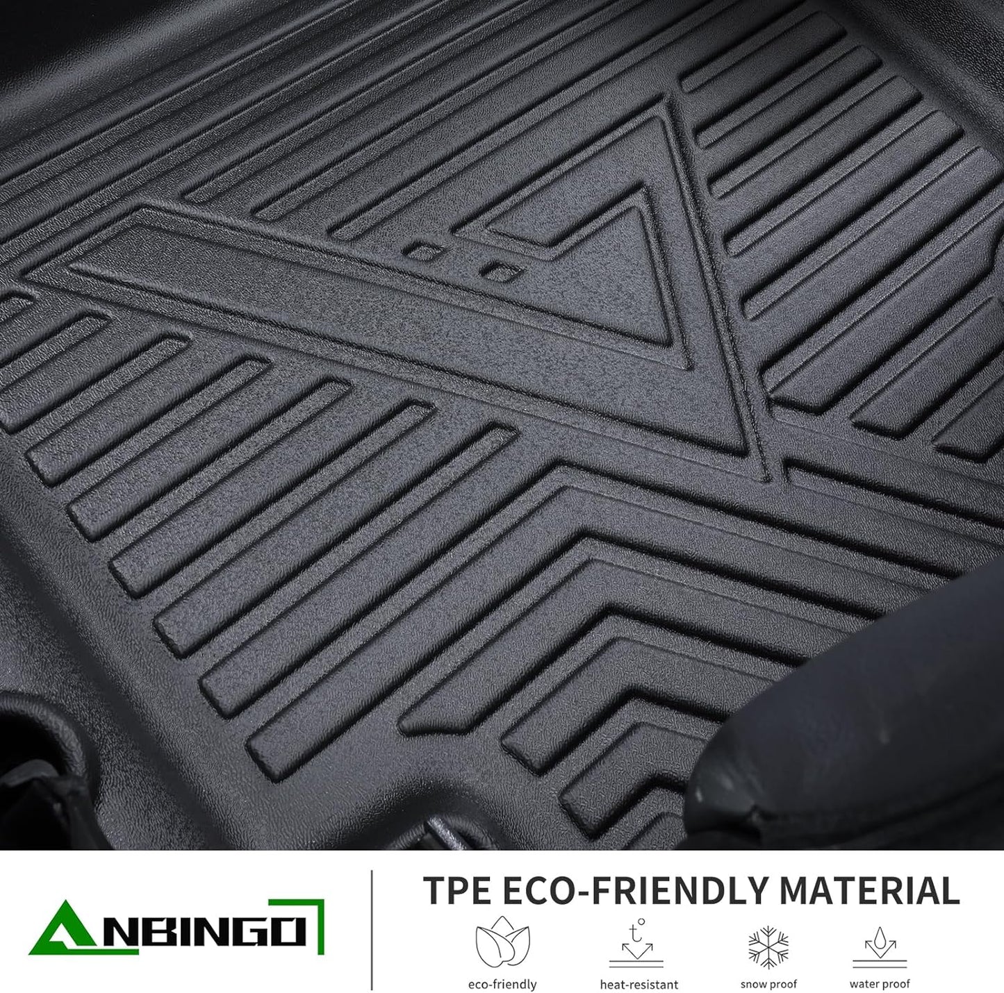 ANBINGO® Floor Mats for 2024 2025 Mazda CX-90 & CX90 PHEV (Plug in Hybrid) 8 Passenger | 2nd Row Bench Seat | All Weather TPE Car Mats Waterproof Non-Slip, 3-Rows, 4-PCS, Black