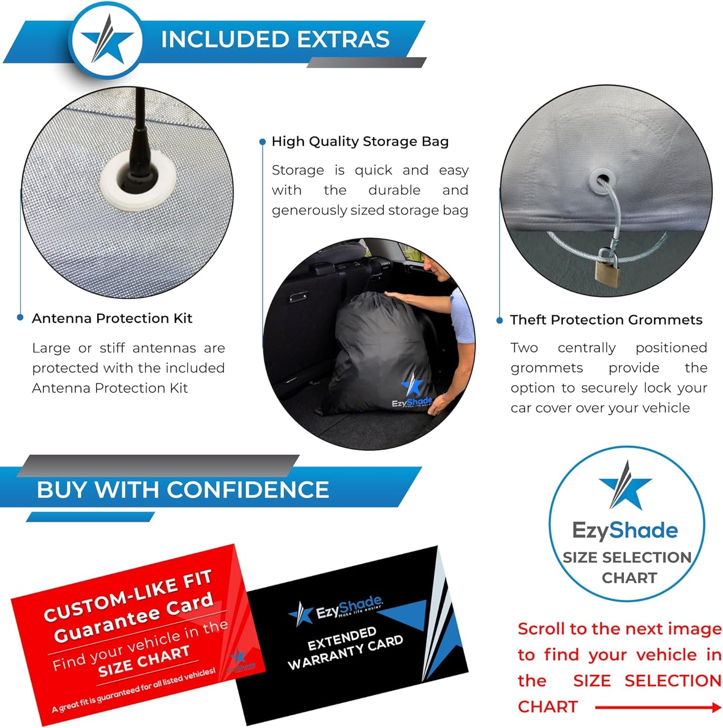 EzyShade 10-Layer Car Cover Waterproof All Weather. See Vehicle Size-Chart for Accurate Fit. Outdoor Full Exterior Covers for Automobiles Sedan Hatch SUV Rain Sun Protection. Size A3 (See SizeChart)