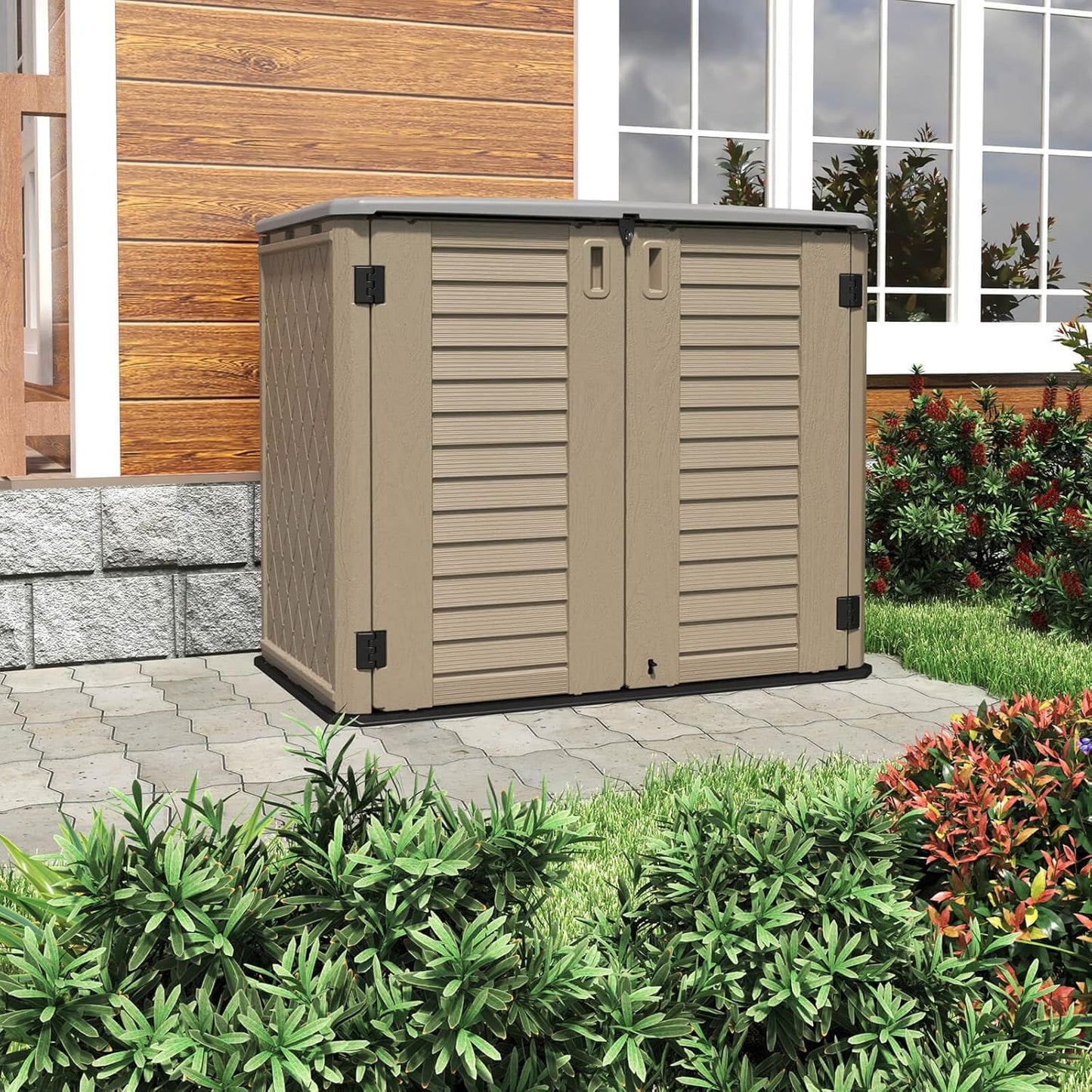 HOMSPARK Outdoor Storage shed, 26 Cu.ft Outdoor Storage Box Waterproof, Outdoor Storage Cabinet for Bike, Garbage Cans, Lawnmower, Garden Accessories, Waterproof, Lockable