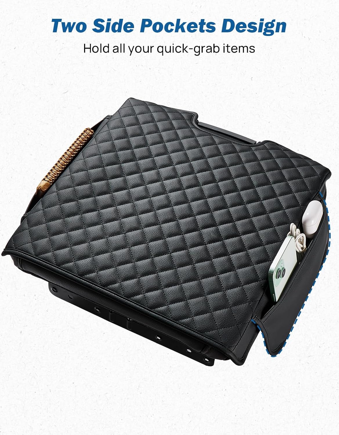 JOYTUTUS Center Console Cover Compatible with 2013-2018 Ram 1500 & 2013-2025 Ram 2500/3500/1500 Classic Model Jump Seat, Leather Arm Rest Armrest Cover for Car, Middle Console Cover Lid, with 2 Pocket