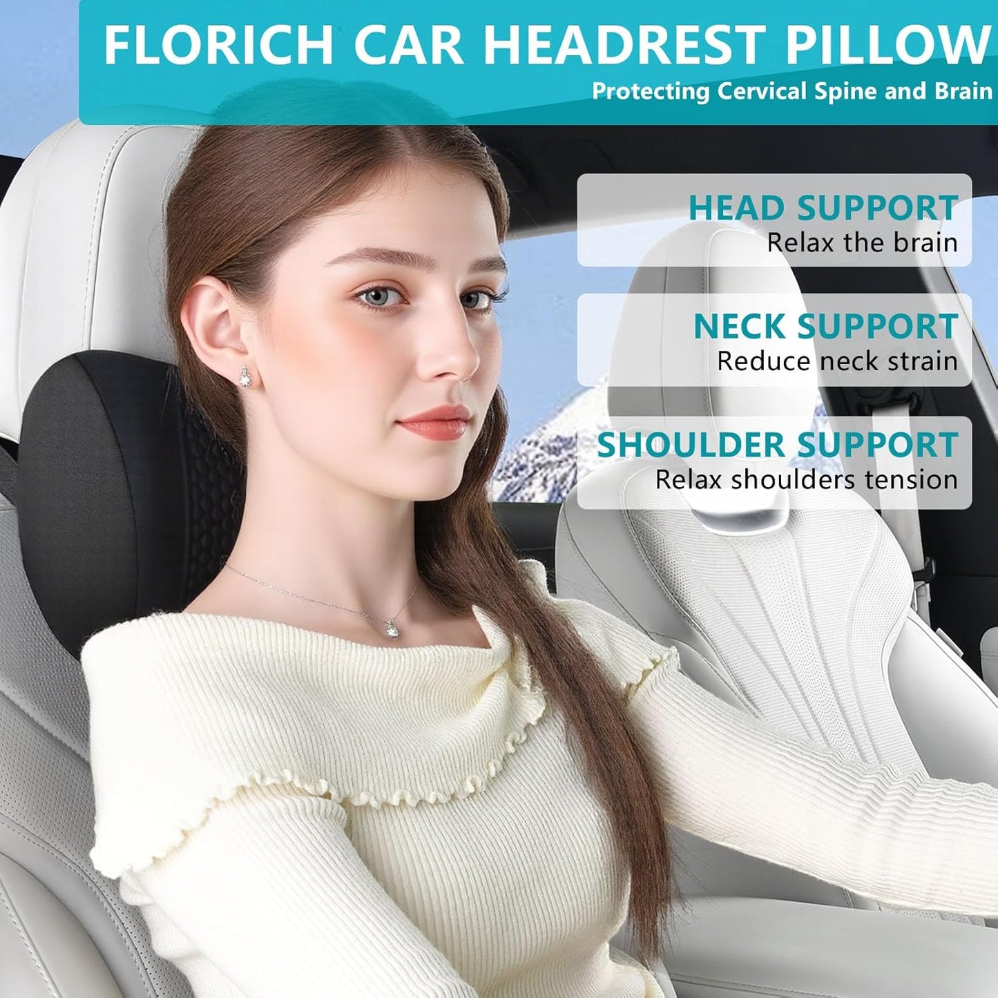 FLORICH Lumbar Support with Car headrest Back Pillow for Chair Headrest Pillow with Gel Memory Foam Massage Point Lumbar Support (Black)
