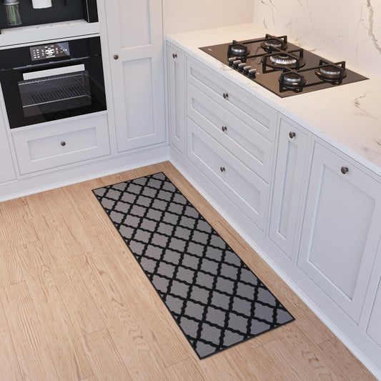 Ottomanson Hallway Runner Rug 2'2" x 6' Non Slip Trellis Area Rugs Easy to Clean Laundry Rug Runner Durable & Pet Friendly Floor Carpet Runners for Hallways Entryway Living Room Kitchen, Dark Gray