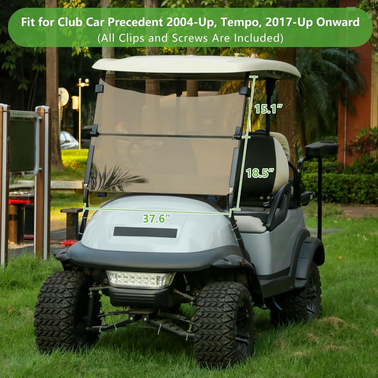 10L0L Golf Cart Windshield for Club Car Precedent 2004-Up, Tempo, 2017-Up Onward, Clear/Tinted Fold Down Club Car Windshield Anti-UV Impact Resistant - 37.5"W X 33.6"H