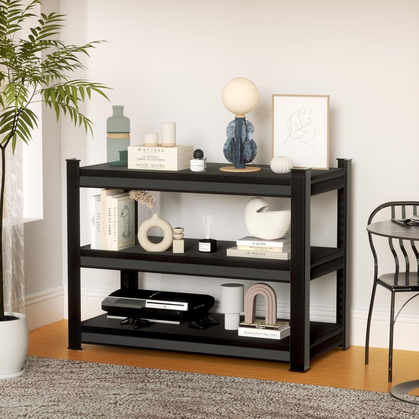 1350LBS Garage Storage Shelves Heavy Duty, 40" W x 16" D x 36" H,3-Tier Garage Shelving Heavy Duty, Industrial Metal Shelving Units for Basement,Fish Tank,Black