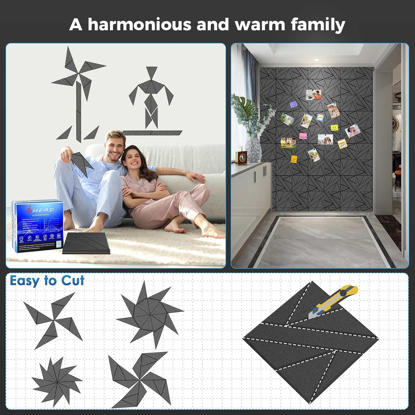 【20 Pack】 Acoustic Panels Self-Adhesive (0.4" Thick | 0.8lb/ft³ Medium Density) - 12x12 Soundproof Foam Tiles for Home Office/Wall Sound Absorption, Noise Reduction Panels Studio Use - Black