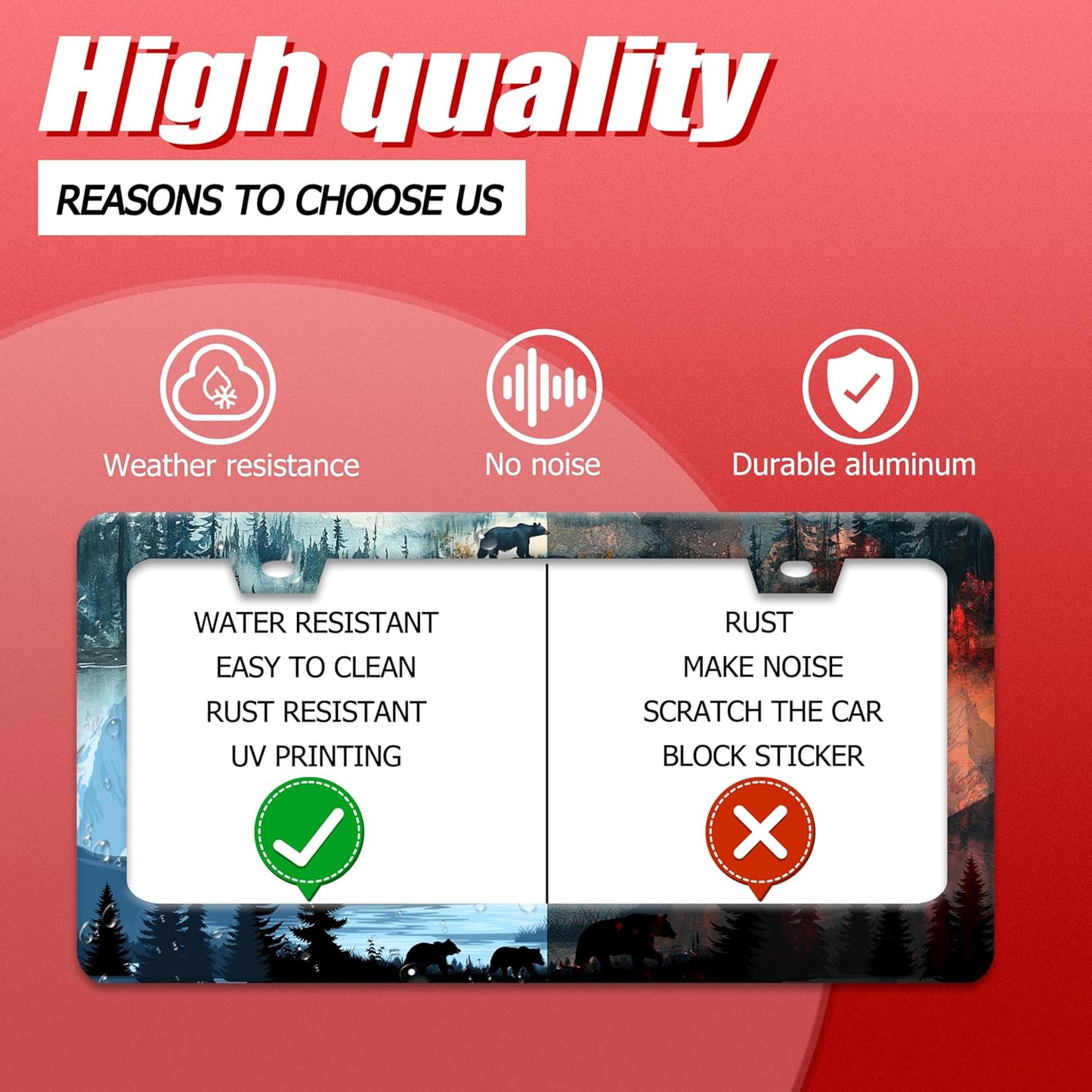 Bear License Plate Frame Forest Mama Bear License Plate Holder Funny Personalise Car Stainless Stee Decorative Parts for Standard Us Canada Vehicles 12x6 Inch for Women Men